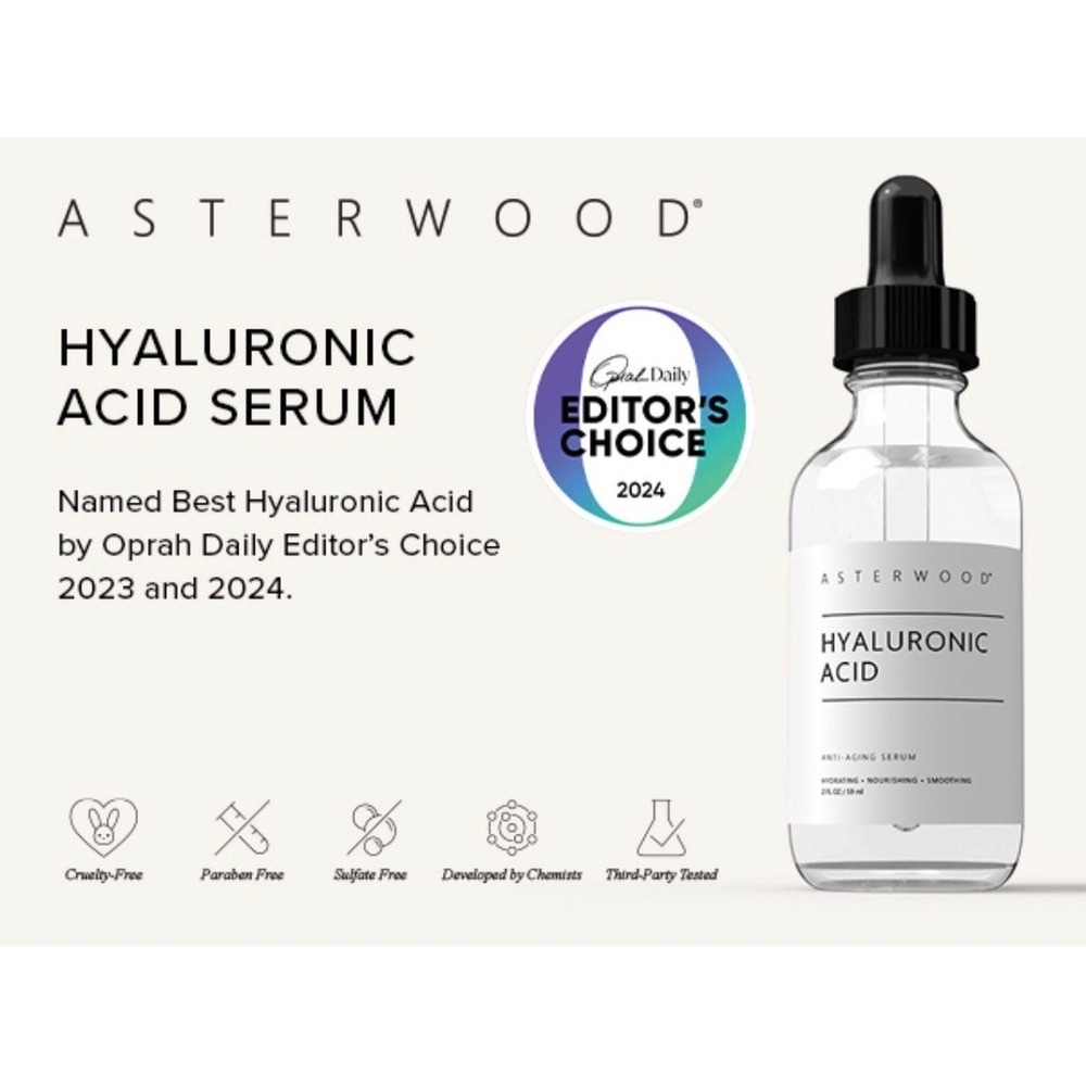 Asterwood Hyaluronic Acid Anti-Aging Serum 1oz Hydrating Smoothing Treatment